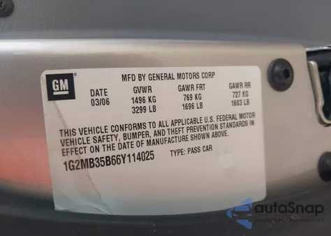 2006 Pontiac Solstice z USA, uszkodzony, nr VIN 1G2MB35B66Y114025